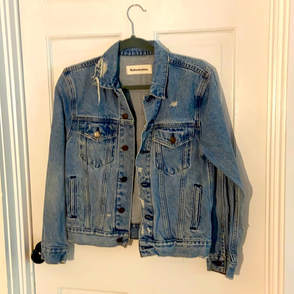 Reformation distressed jean jacket Small
